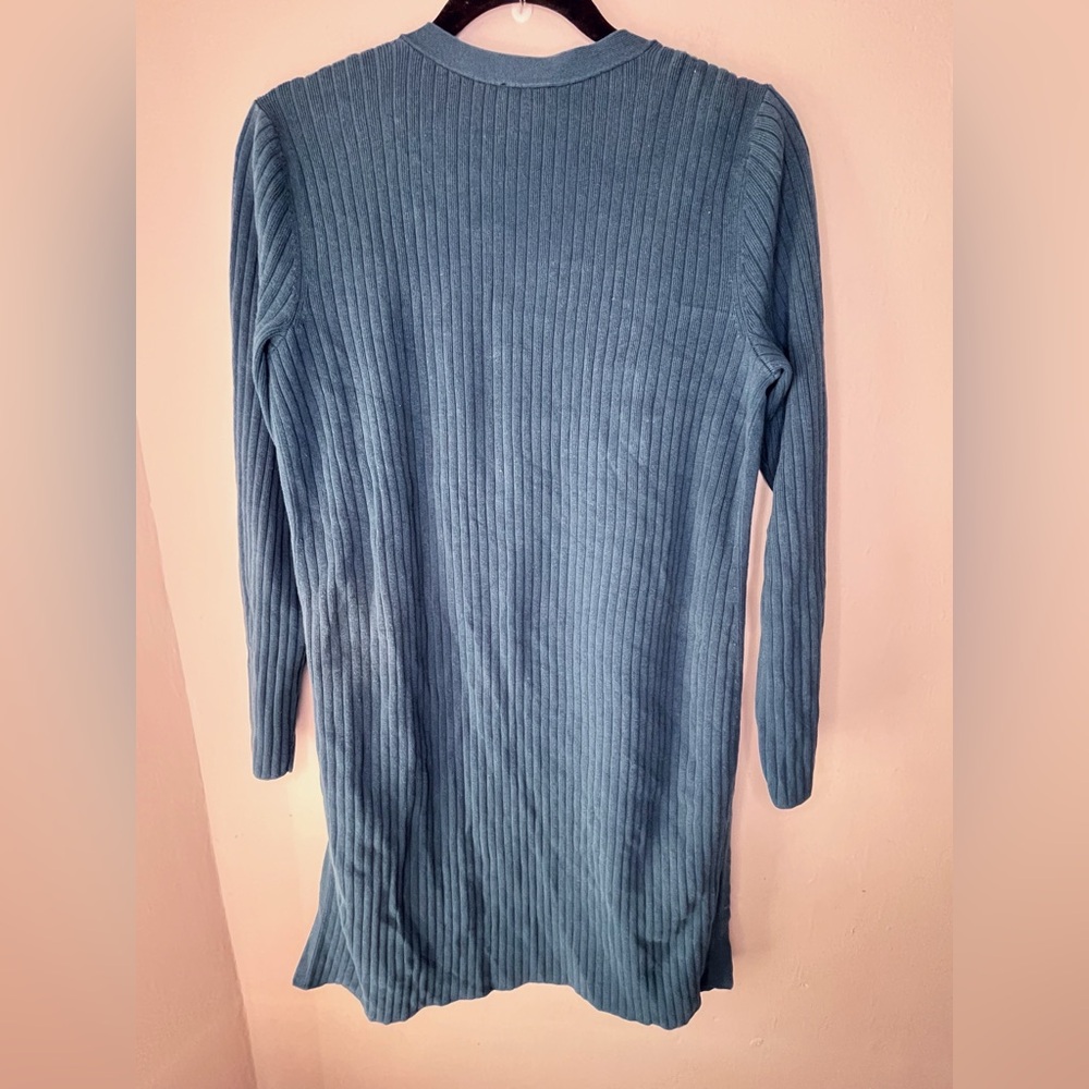 Talbots Teal Duster Open Front Cardigan Ribbed Stretch Women’s Size Medium - Picture 2 of 7